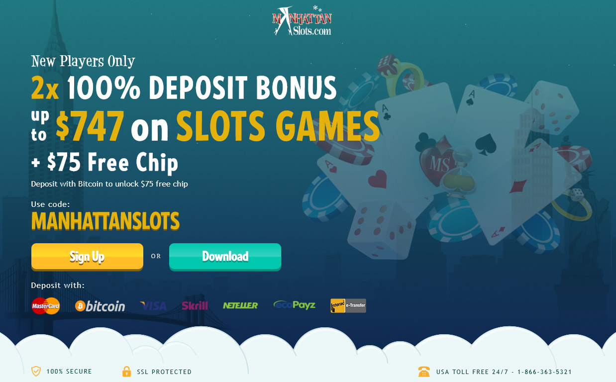 100% DEPOSIT BONUS up to
                                          $747 on SLOTS GAMES + $75 Free
                                          Chip